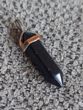 Blue Goldstone Point Pendant - Black with Blue Sparkle